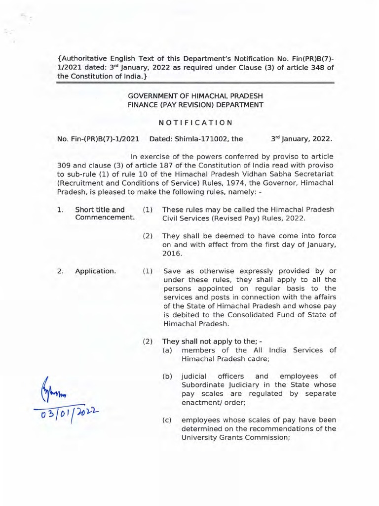 HP Civil Services Revised Pay Rules 2022 | PDF | Matrix (Mathematics ...