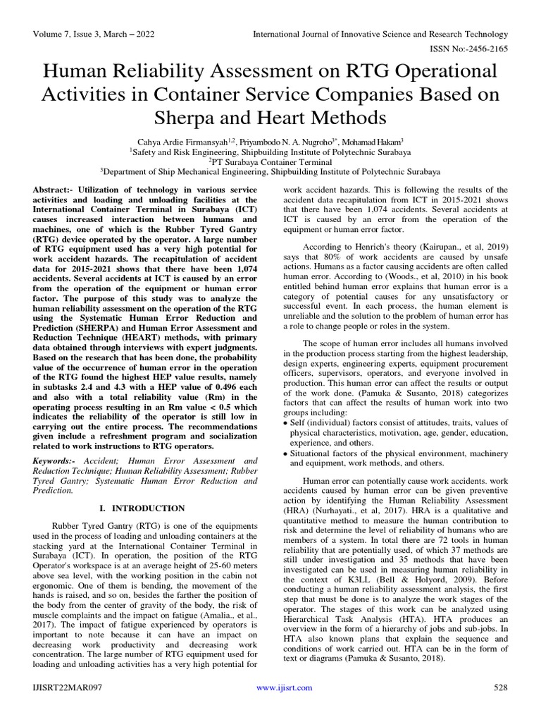 Human Reliability Assessment On RTG Operational Activities in Container ...