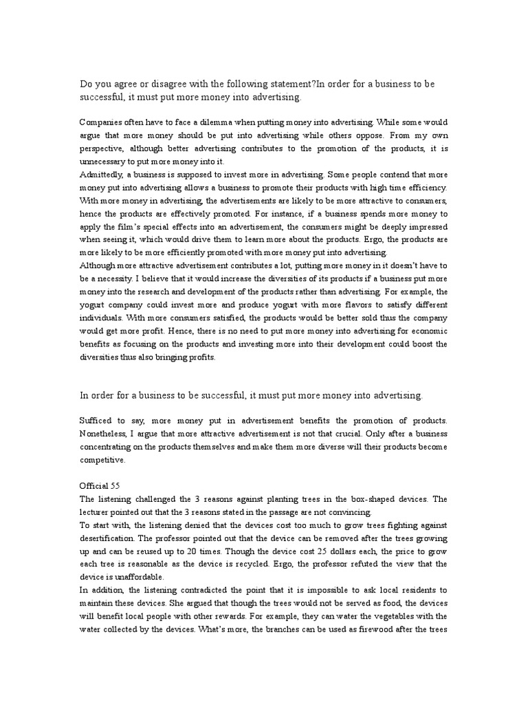 Do You Agree or Disagree With The Following Statement?in Order For A