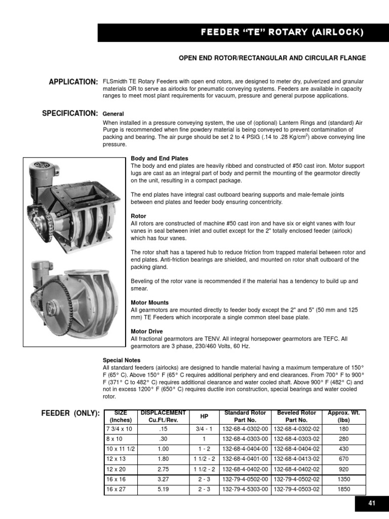 Feeder "Te" Rotary (Airlock) Application PDF Equipment Applied