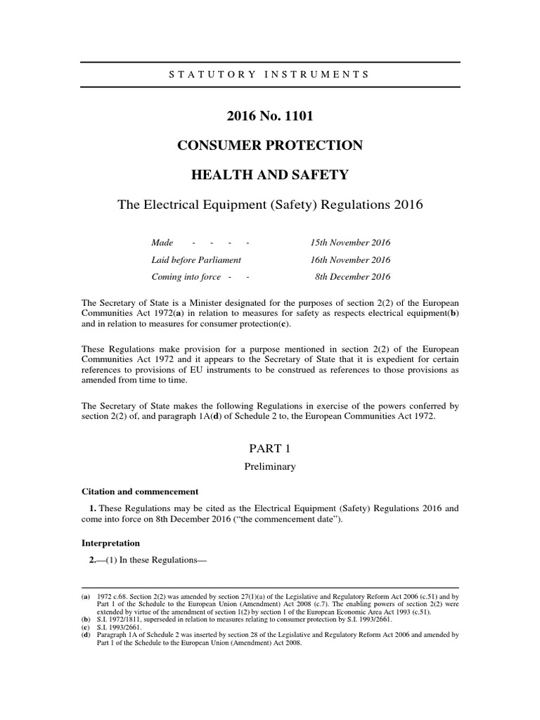 Electrical Equipment (Safety) Regulations 2016 PDF Ac Power Plugs