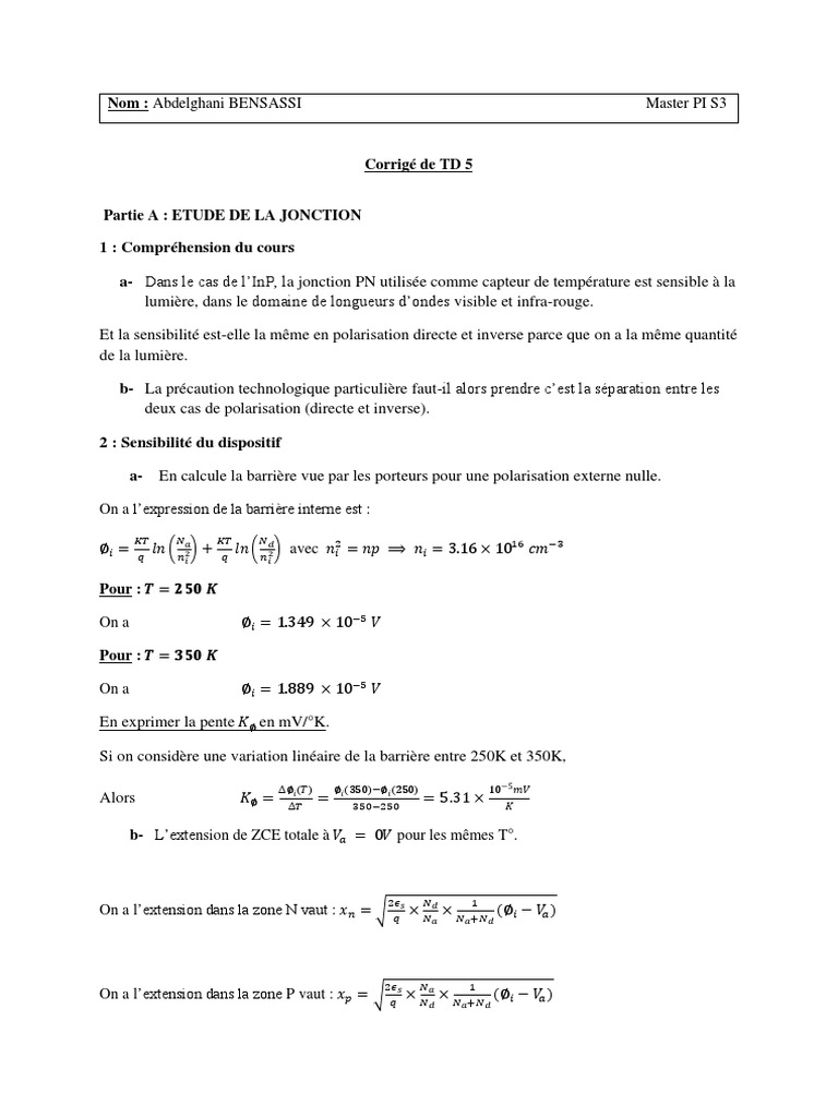 Corrigé TD5 (1) - Converti | PDF | Diode | Métrologie