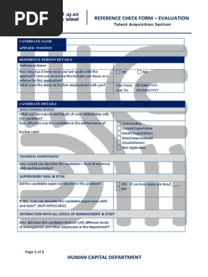 Reference Check Evaluation Form