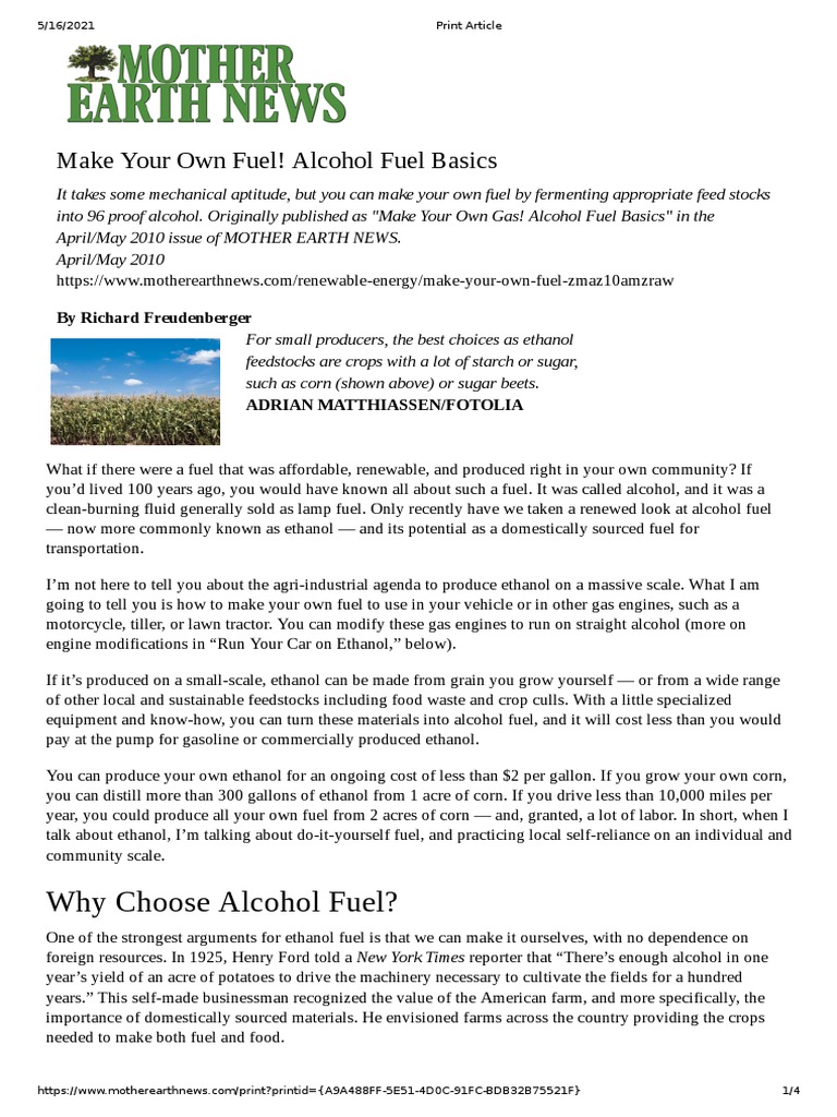 Make Your Own Fuel! Alcohol PDF Ethanol Ethanol Fuel