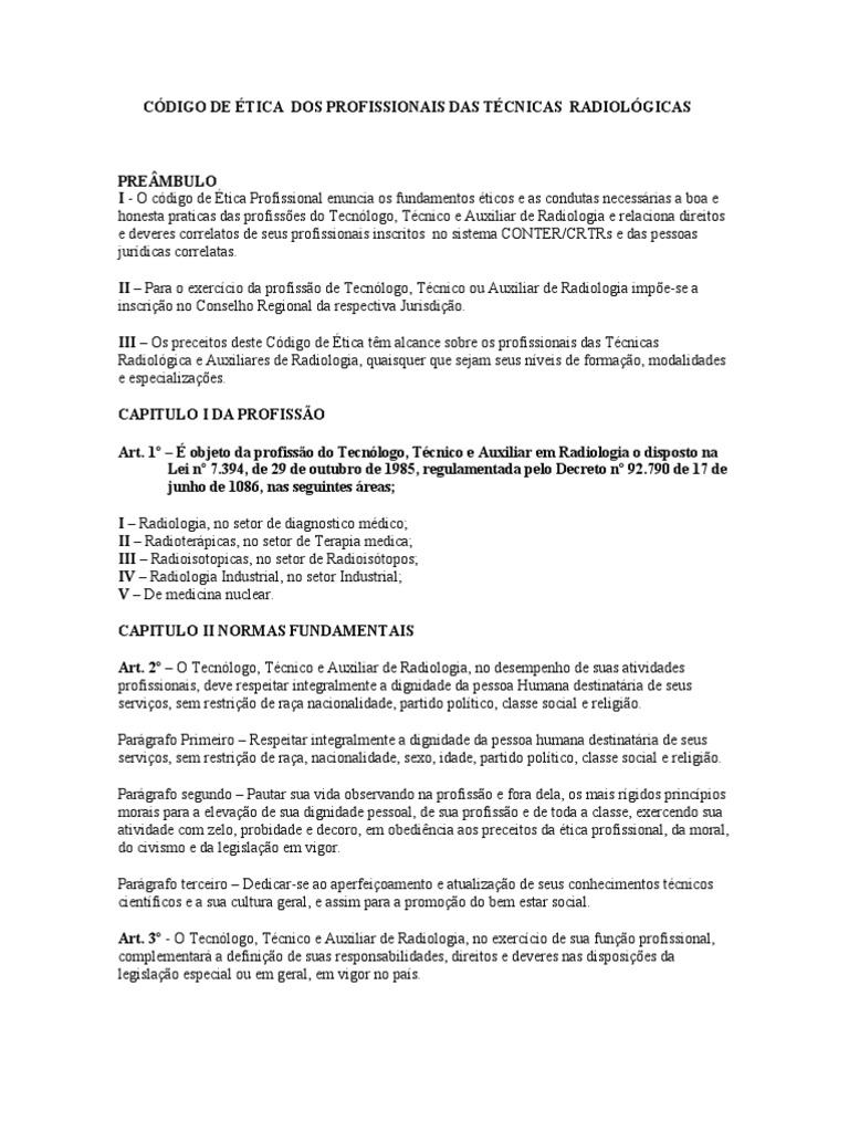Código de Ética Radiologia Estatuto Radiologia