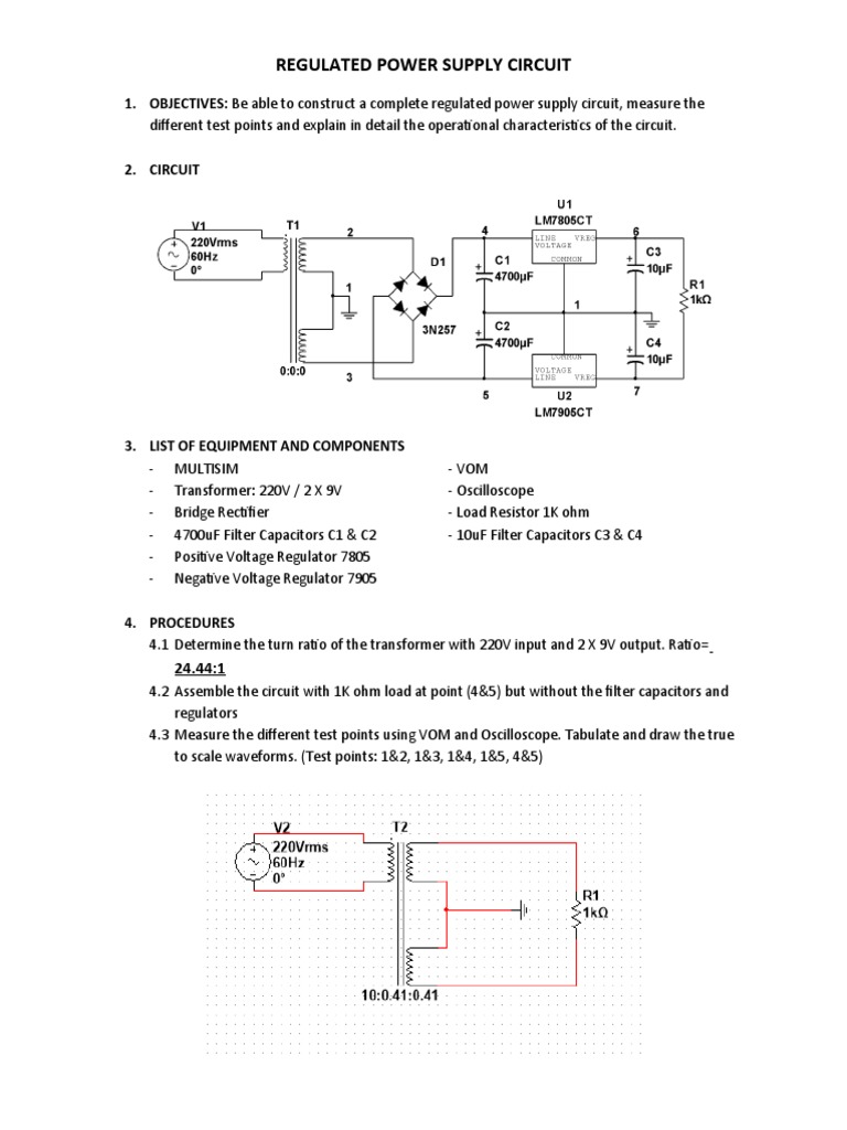 Regulated Power Supply Circuit Guide | PDF | Rectifier | Resistor