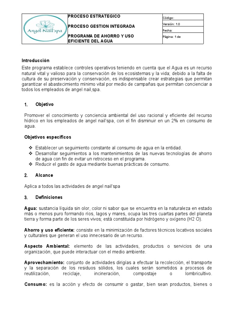 Programa de Ahorro y Uso Eficiente Del Agua | PDF | Agua | Consumo ...