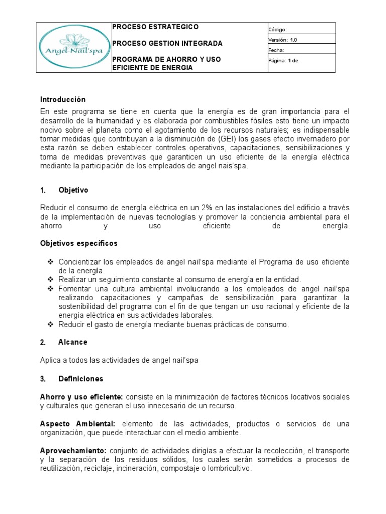 Programa de Ahorro y Uso Eficiente de Energia | PDF | Consumo (economía ...