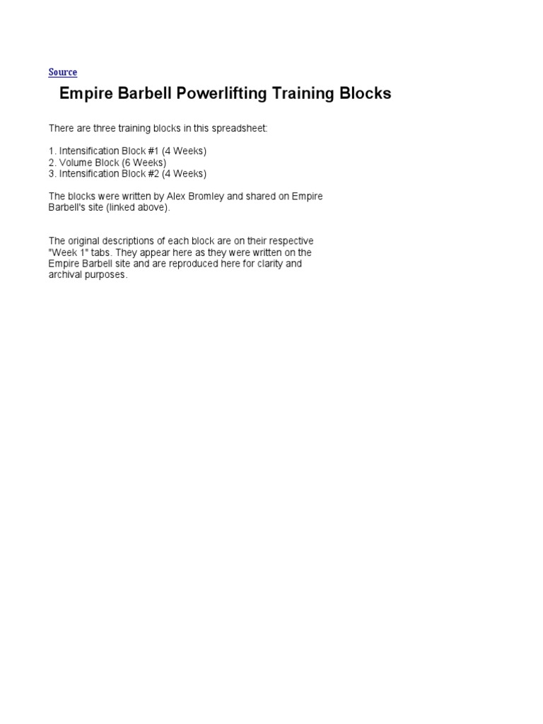Empire Barbell Block Periodization Powerlifting Program | PDF | Hobbies ...
