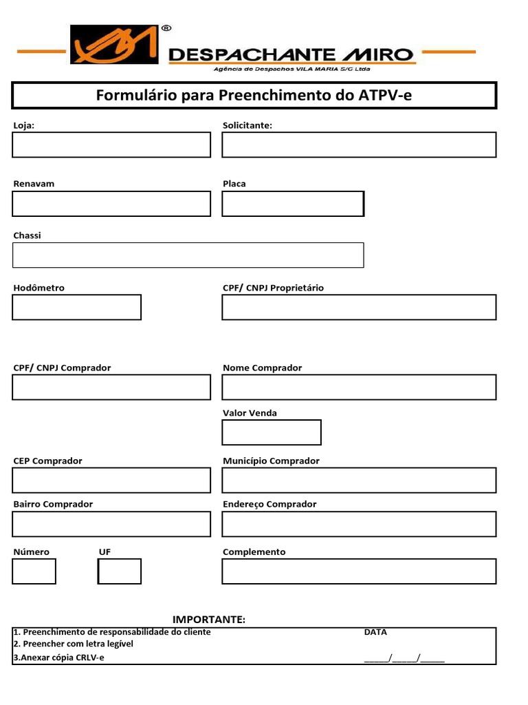 Formulário de Preenchimento ATPV-e | PDF | Direito