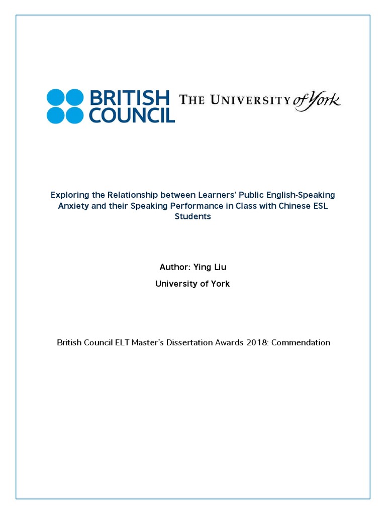 ESL Students' Speaking Anxiety Study | PDF | English As A Second Or ...