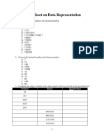 Work Sheet On Data Representation: Decimal Binary Hexadecimal