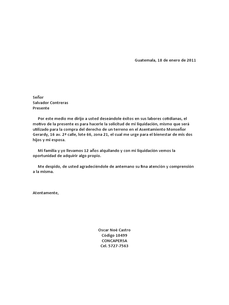 Carta de Solicitud de Liquidacion
