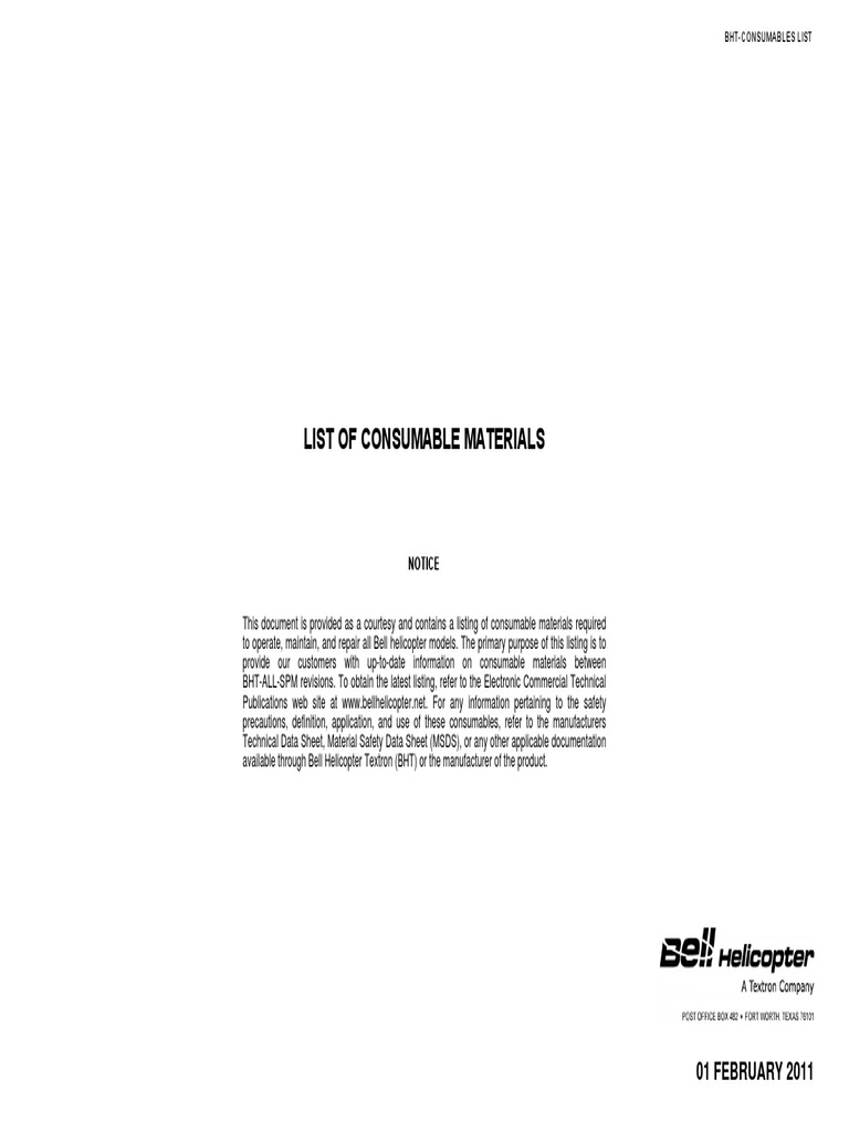 List of Consumable Materials 01 FEBRUARY 2011 PDF Jet Fuel Epoxy