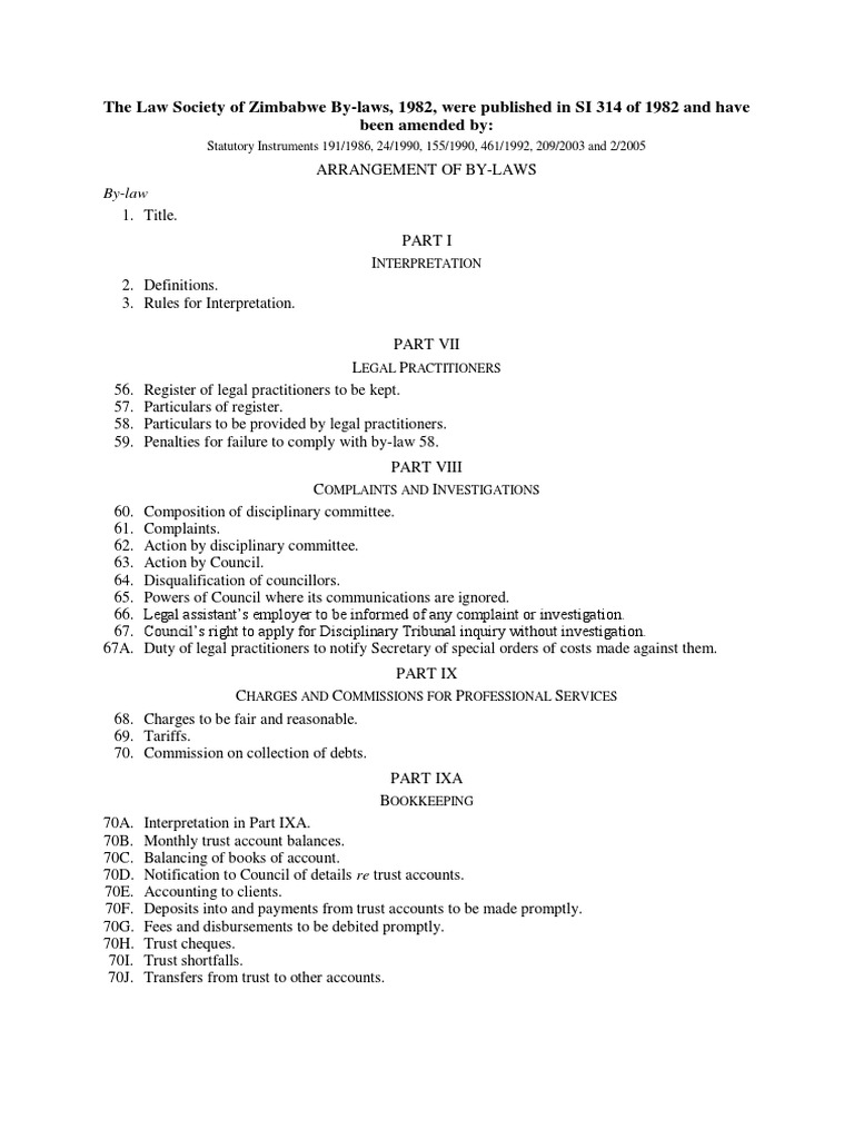 Law Society of Zimbabwe by Laws SI 314 of 1982 PDF Cheque Payments
