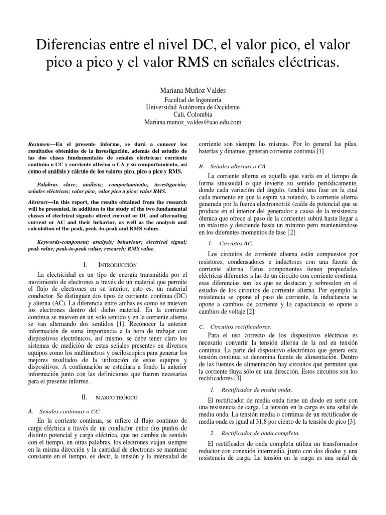 Comparativa: VP, VPP y VRMS en Electrónica | PDF | Rectificador ...