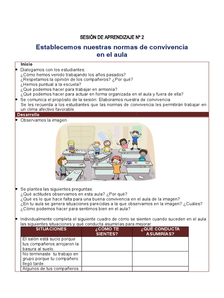 Establecemos Nuestras Normas de Convivencia en El Aula | PDF | Salón de ...