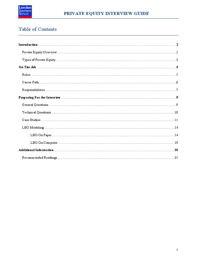 Private Equity Interview Preparation Guide | PDF | Private Equity ...