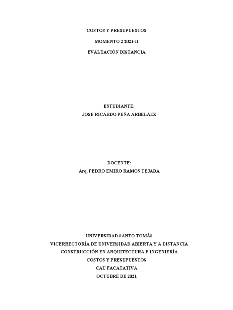 Costos y Presupuestos Momento 2 | PDF | Costo | Presupuesto