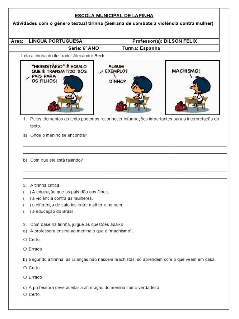 Atividades sobre Violência contra a Mulher | PDF