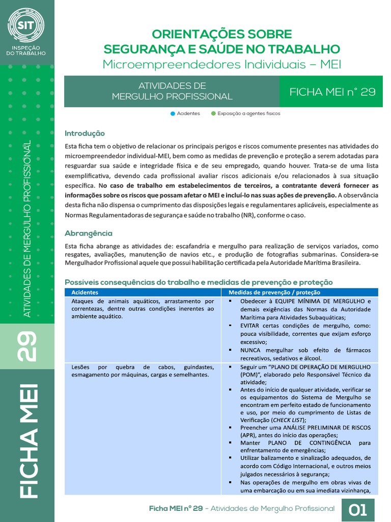 Ficha Mei - 29 - Atividades de Mergulho Profissional | PDF | Mergulho ...