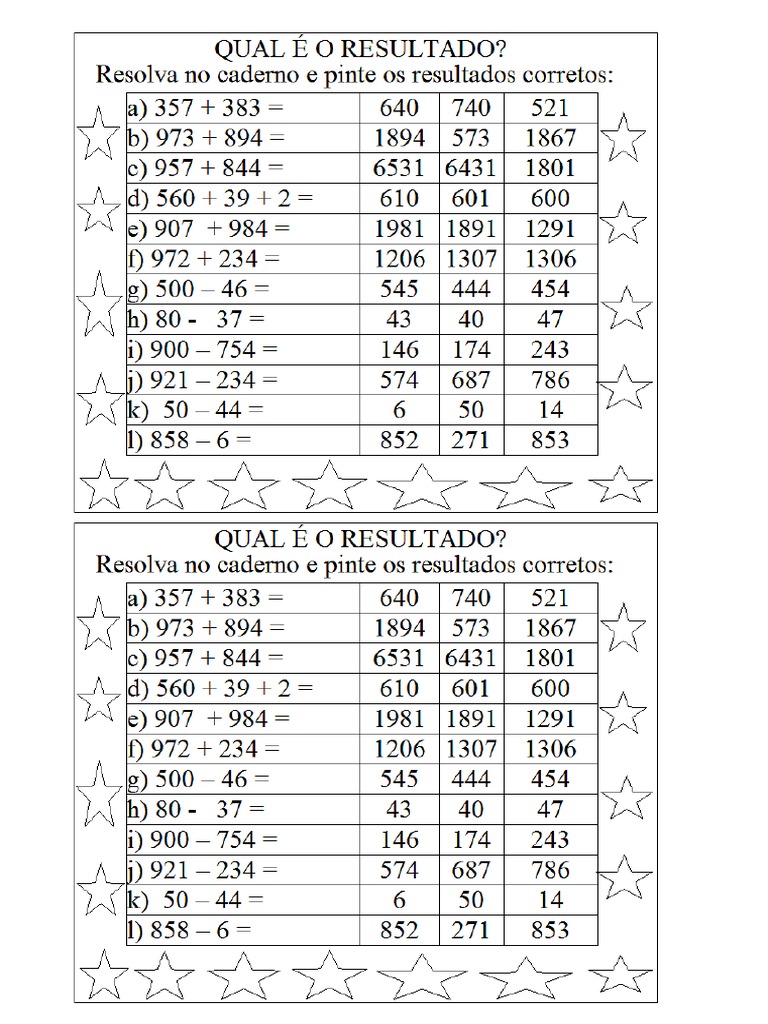 Contas Adição e Subtração | PDF