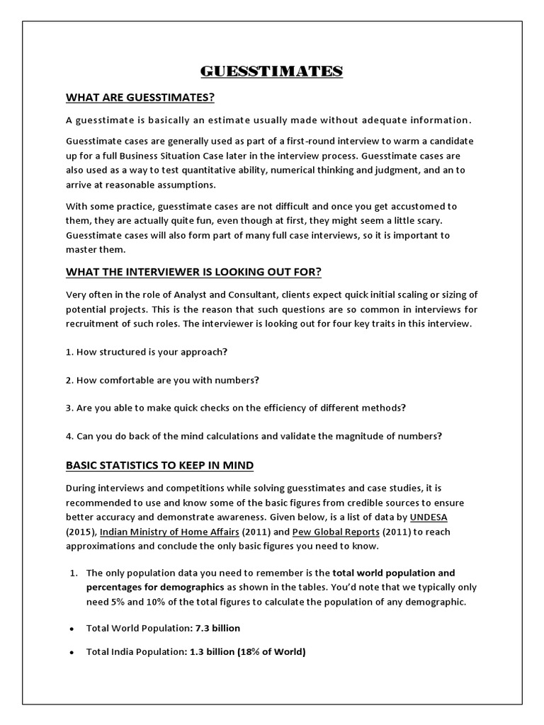 What Are Guesstimates? | PDF | Income | Intelligence Analysis