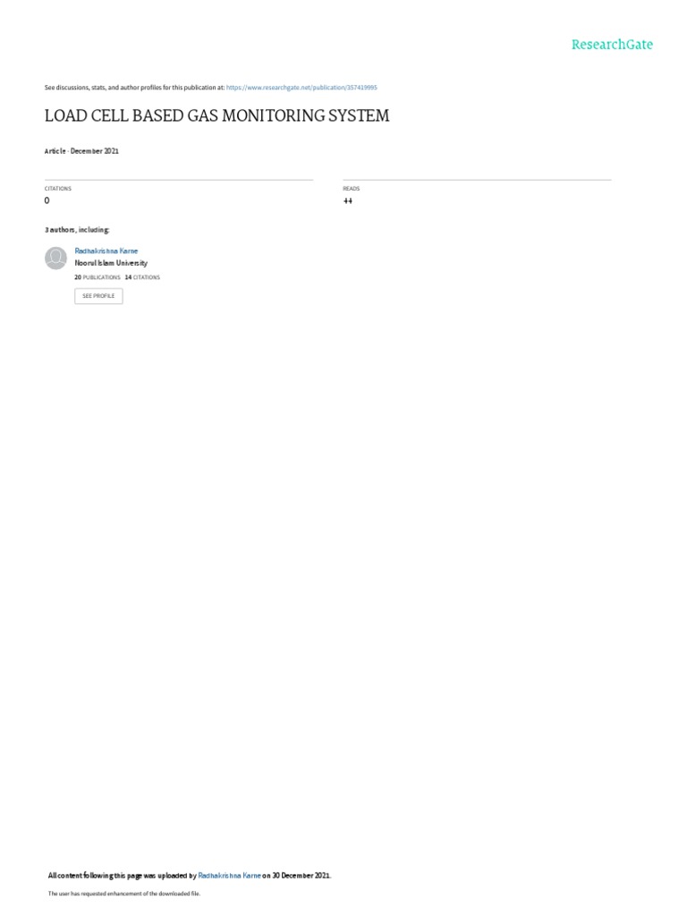 Load Cell Based Gas Monitoring System December 2021 PDF Arduino Microcontroller