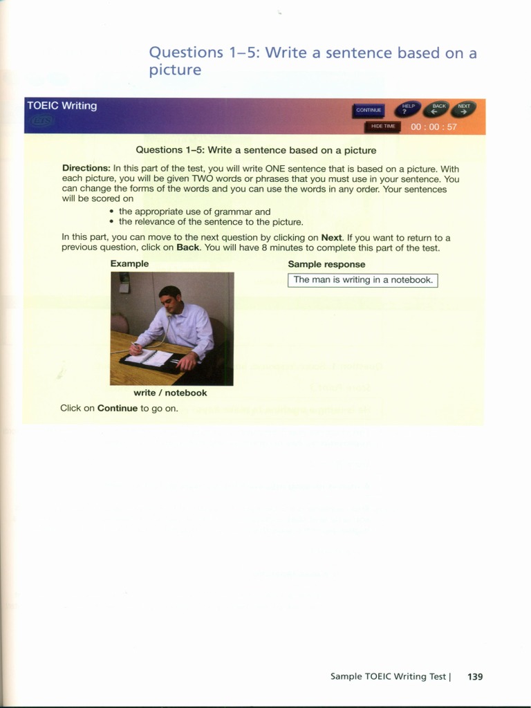TOEIC Writing Task: Picture Sentences | PDF | Question | Phrase