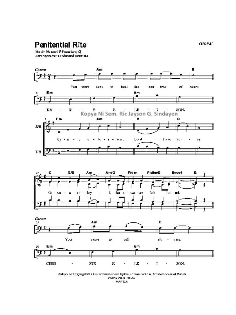 Penitential Rite (Papal Mass of Mercy) | PDF
