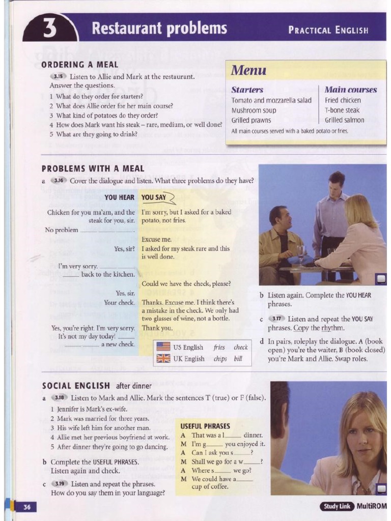 Level 2 - Lesson 3-RESTAURANT PROBLEMS - VIDEO WORKSHEET | PDF