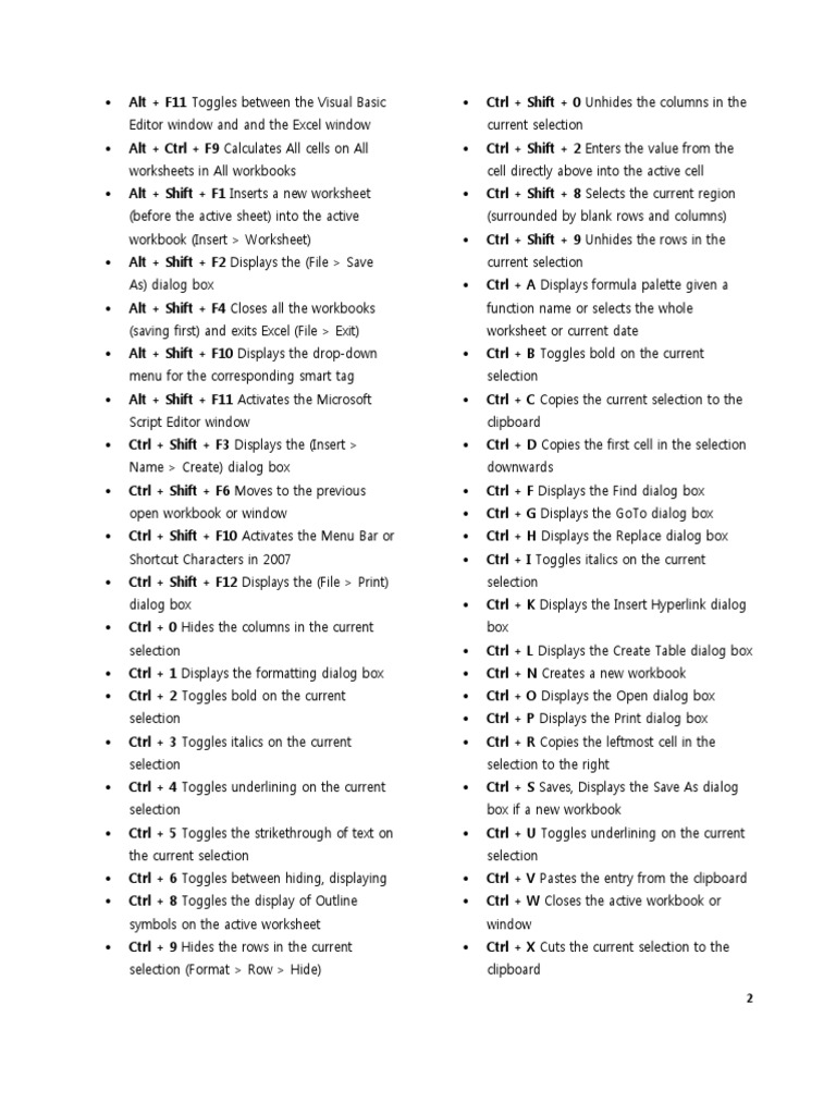 Printable Excel Shortcuts Cheat Sheet – EQGO