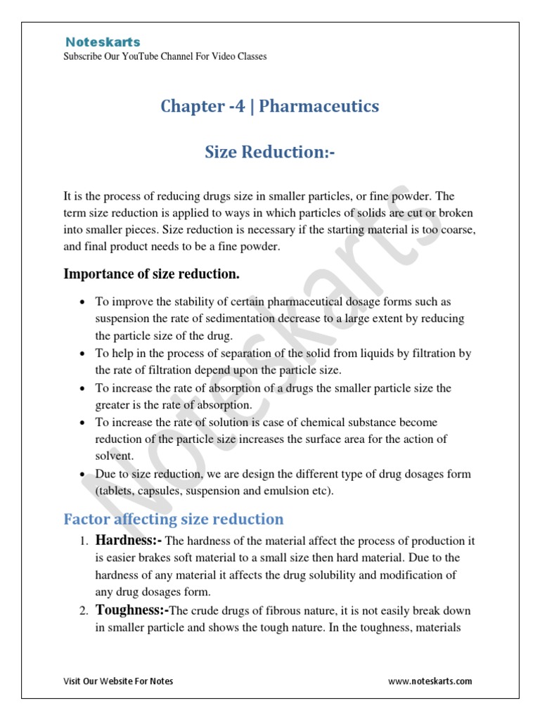 Chapter - 4 - Pharmaceutics Size Reduction | PDF | Mill (Grinding ...