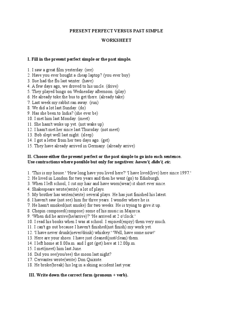 PRESENT PERFECT VERSUS PAST SIMPLE Worksheet2 | PDF | Linguistics | Grammar