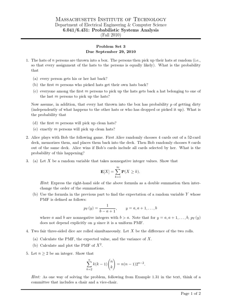 MIT6 041SCF13 Assn03 | PDF | Expected Value | Probability