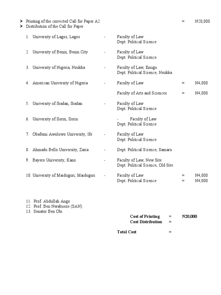 Call for Paper Distribution Costs | PDF