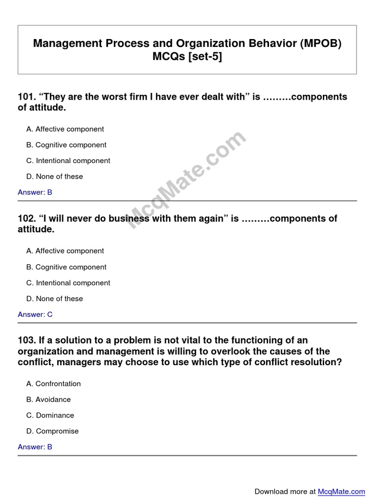 MPOB Management Process MCQs Set 5 | PDF | Learning | Classical ...