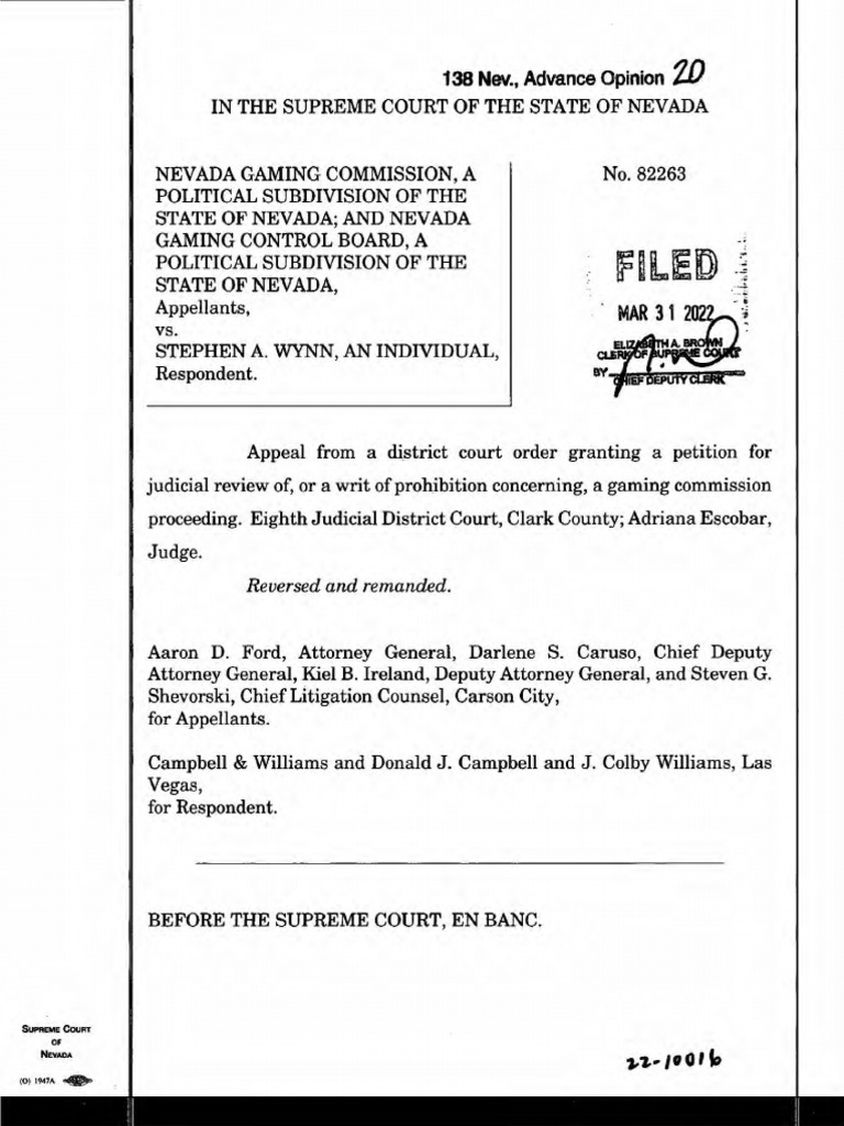 Nevada Gaming Commission Appeal | PDF | Writ Of Prohibition | Appeal