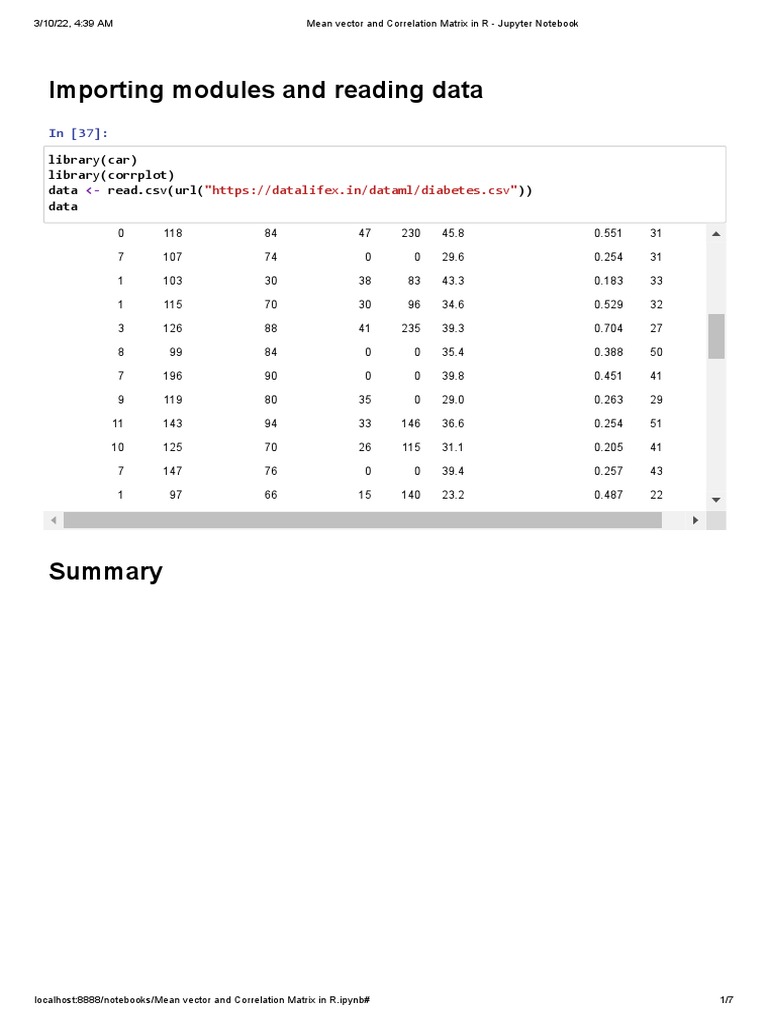 Mean Vector and Correlation Matrix in R - Jupyter Notebook | PDF ...