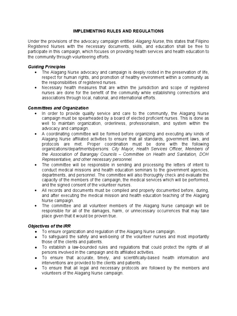 Implementing Rules and Regulations | PDF | Nursing | Health Care