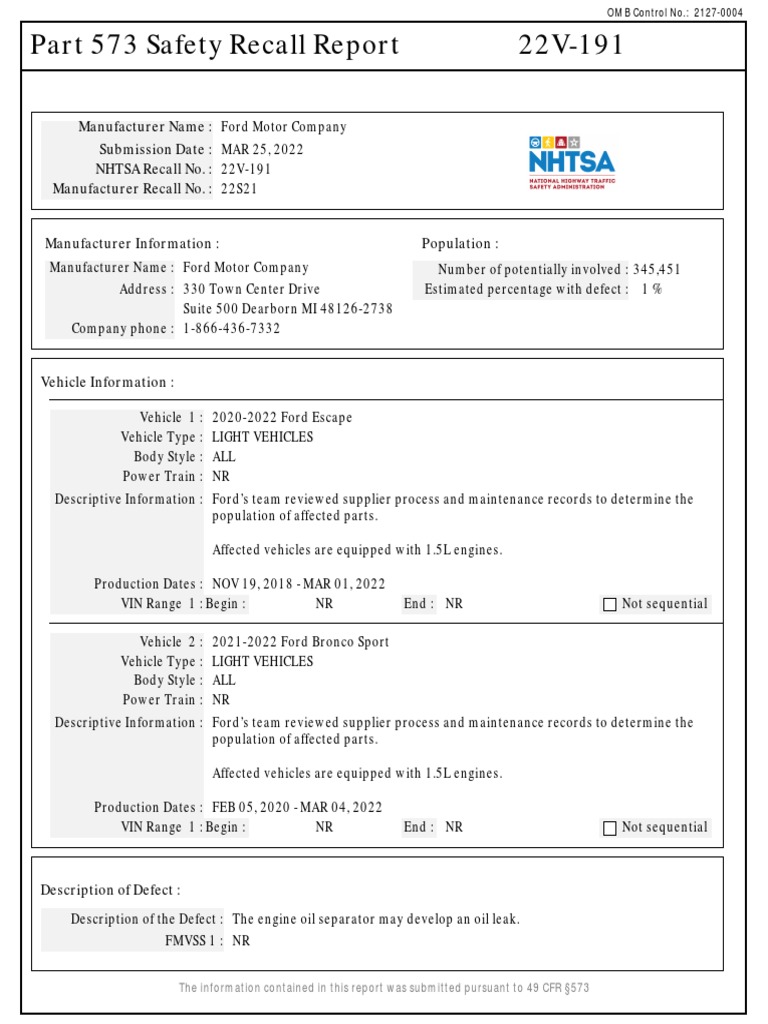 Ford Recalls Vehicles PDF Ford Motor Company Vehicles