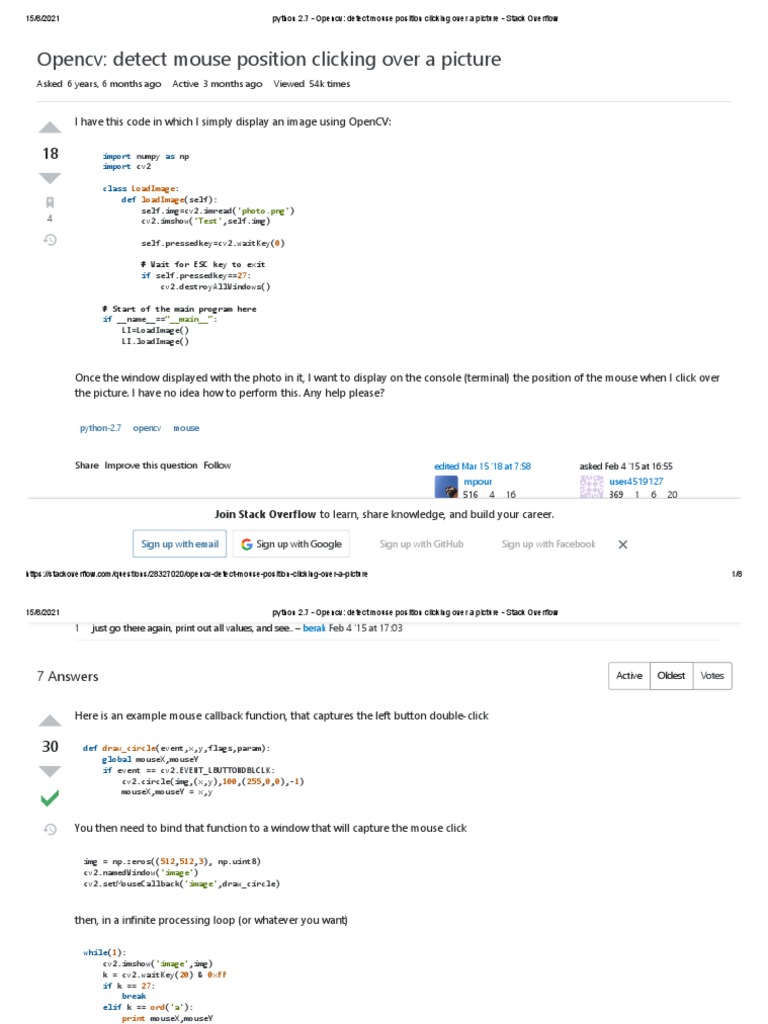 Python 2.7 - Opencv - Detect Mouse Position Clicking Over A Picture ...