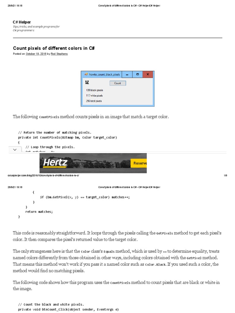 Count Pixels of Different Colors in C C HelperC Helper PDF