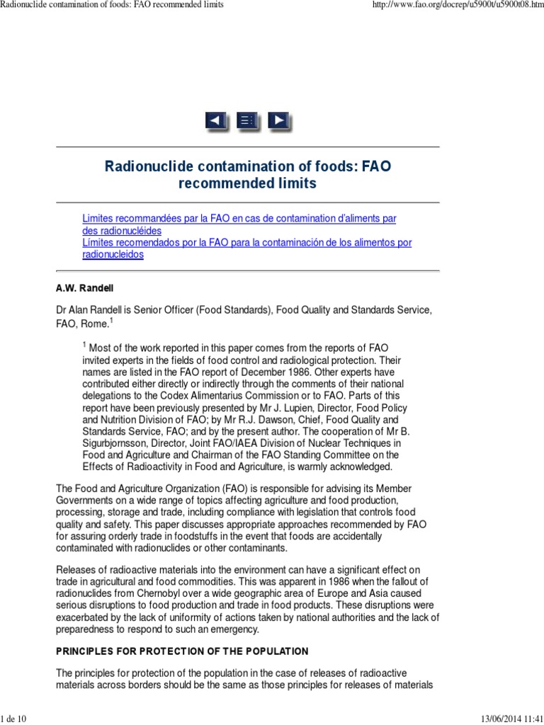 FAO Limits PDF Radioactive Contamination Radiation