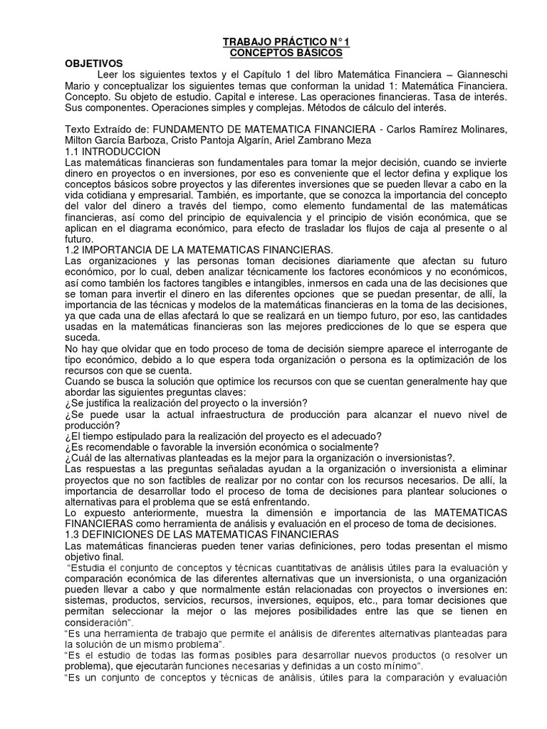 Introducción a la Matemática Financiera | PDF | Interés | Finanzas ...