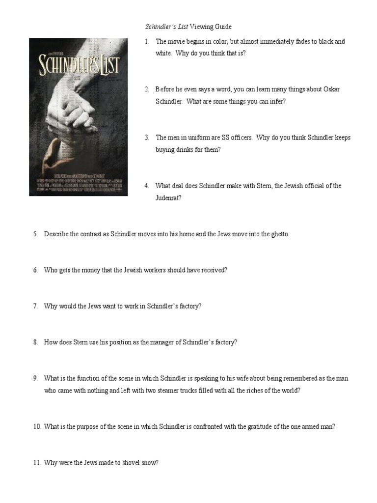 Schindler's List Viewing Guide PDF Genocides Nazi War Crimes