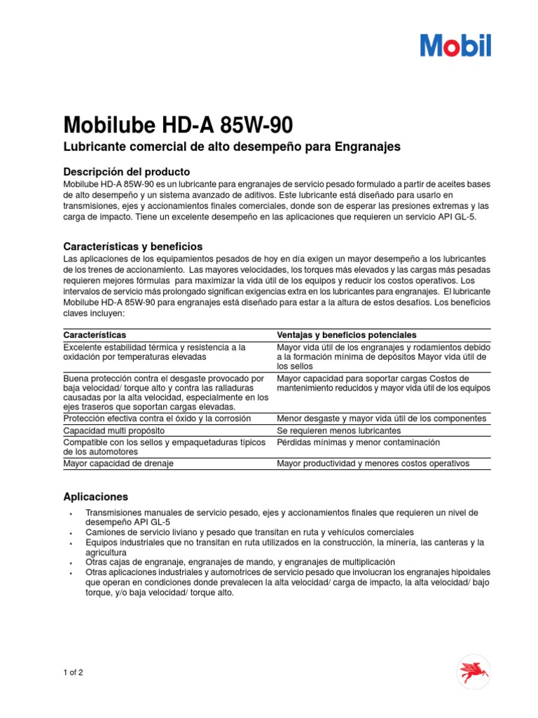 Ficha Técnica - 85w-90 | PDF | Engranaje | Lubricante