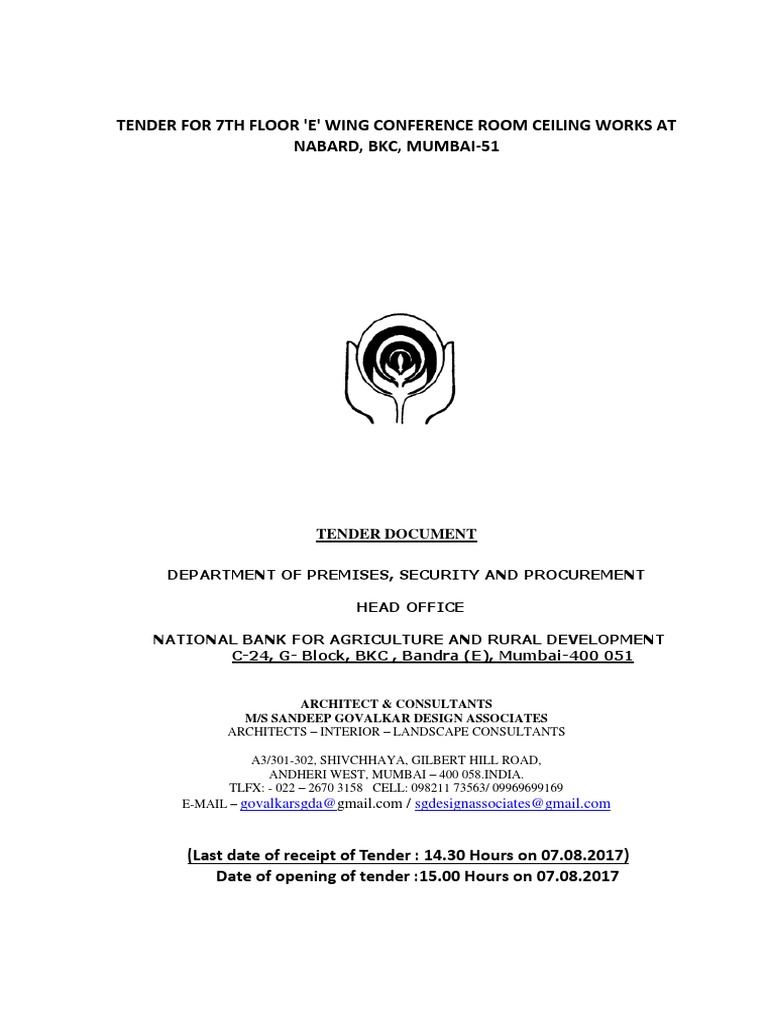 NABARD Conference Room Ceiling Tender | PDF | Employment | Plaster