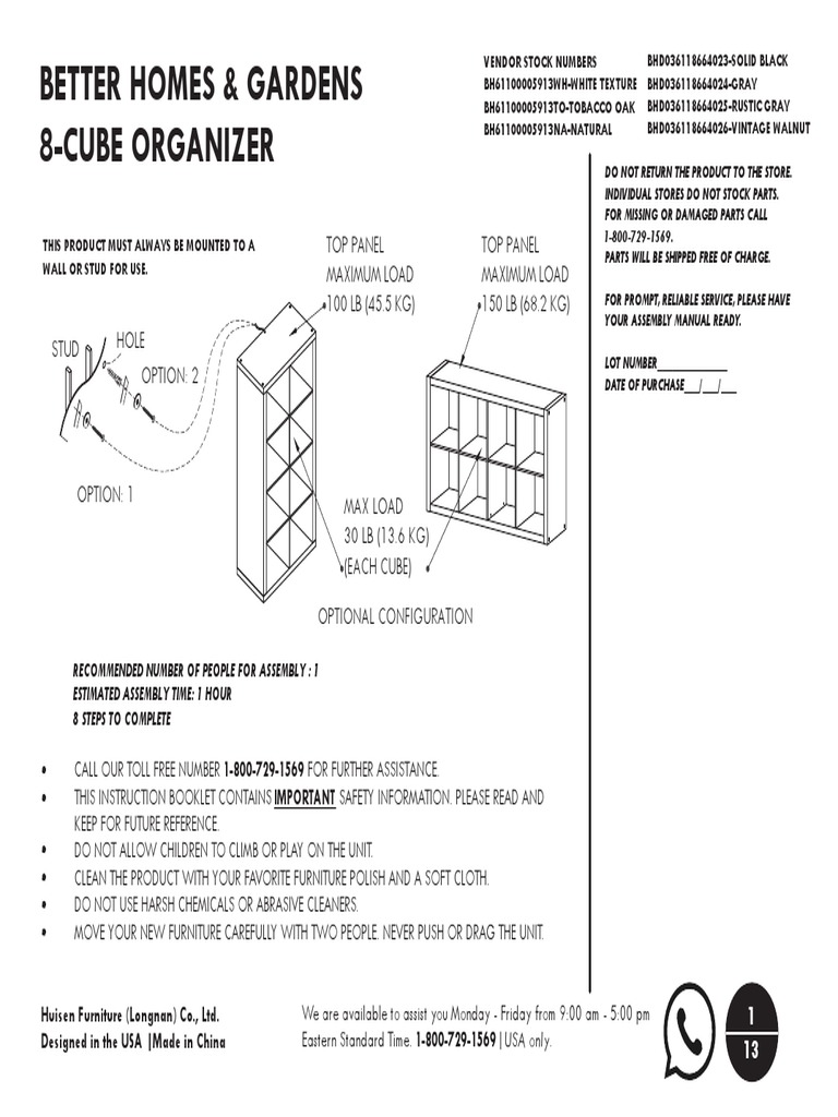 Better Homes & Gardens 8 Cube Organizer EN PDF Screw Building