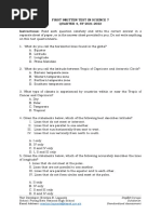 First Written Test in Science 7 QUARTER 4, SY 2021-2022 Instructions: Read Each Question Carefully and Write The Correct Answer in A